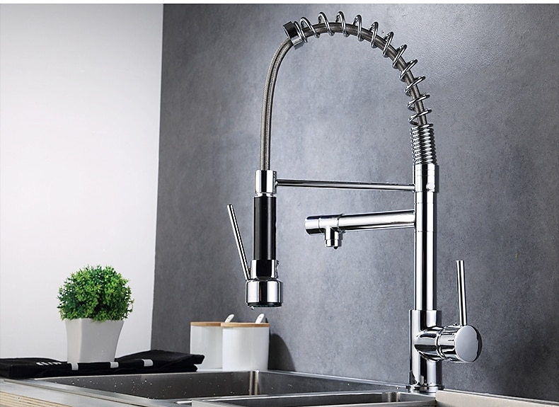 Kitchen faucet - Single Handle Two Holes Chrome Pull-out / ­Pull-down Widespread Contemporary Kitchen Taps 2025 - CAD $143.99 –P3