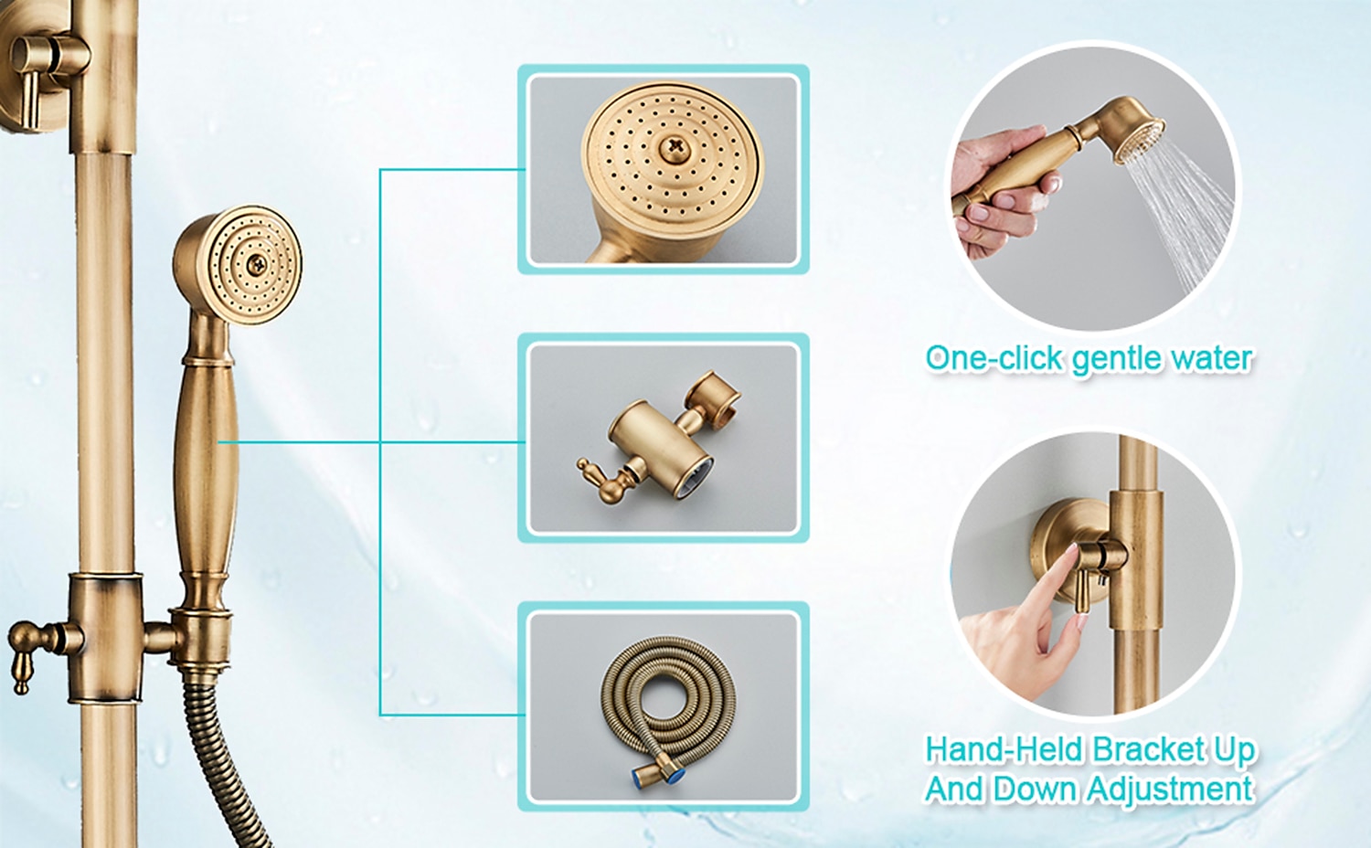 Shower FaucetShower System SetRainfall Antique Brass Shower Fixture 8 Inch Shower Head Handled Shower Waterfall Tub Spout Wall Mounted Outdoor Shower System with Shower Shelf 2025 - CAD $328.99 –P3