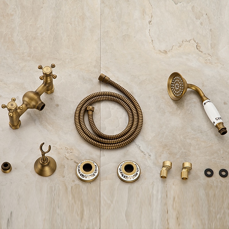 Shower Faucet / Body Jet Massage Set - Handshower Included pullout Rainfall Shower Antique / Vintage Style Antique Brass Mount Inside Brass Valve Bath Shower Mixer Taps 2025 - CAD $79.99 –P1