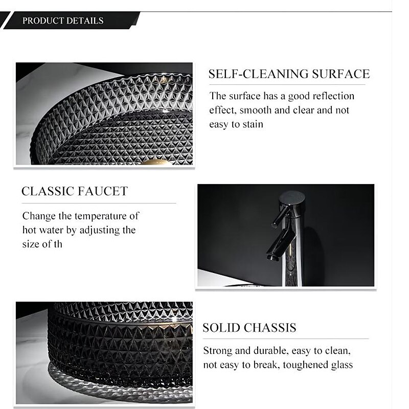 Bathroom Vessel Sink with Chrome FaucetWash Basin Glass Countertop Cylinder Wash Basin Hand Washbasin Worktop Installation Glass Basin Set with Chrome Brass Tap 2025 - CAD $366.99 –P3