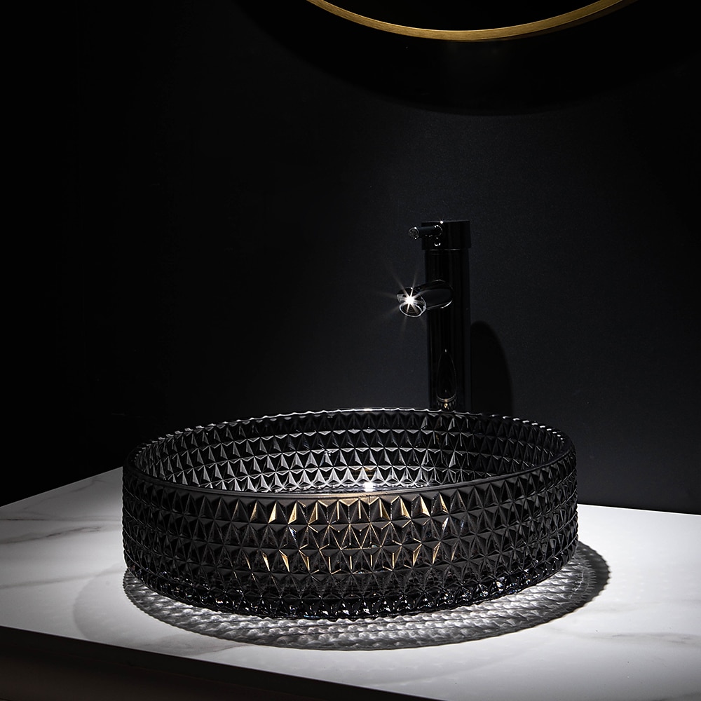 Bathroom Vessel Sink with Chrome FaucetWash Basin Glass Countertop Cylinder Wash Basin Hand Washbasin Worktop Installation Glass Basin Set with Chrome Brass Tap 2025 - CAD $366.99 –P8