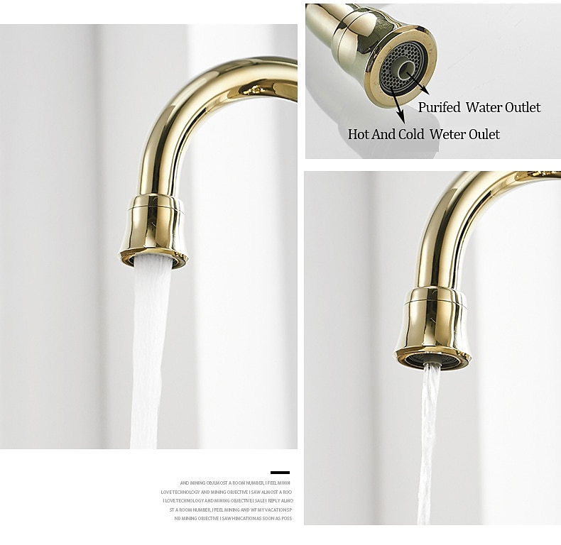 Twin Lever Kitchen Purify Taps Sink Mixer Faucet 360 Rotation Water Purification Spout Deck Mounted Dual Handle Single Hole Vessel Tap with Cold and Hot Hose 2025 - CAD $135.99 –P2