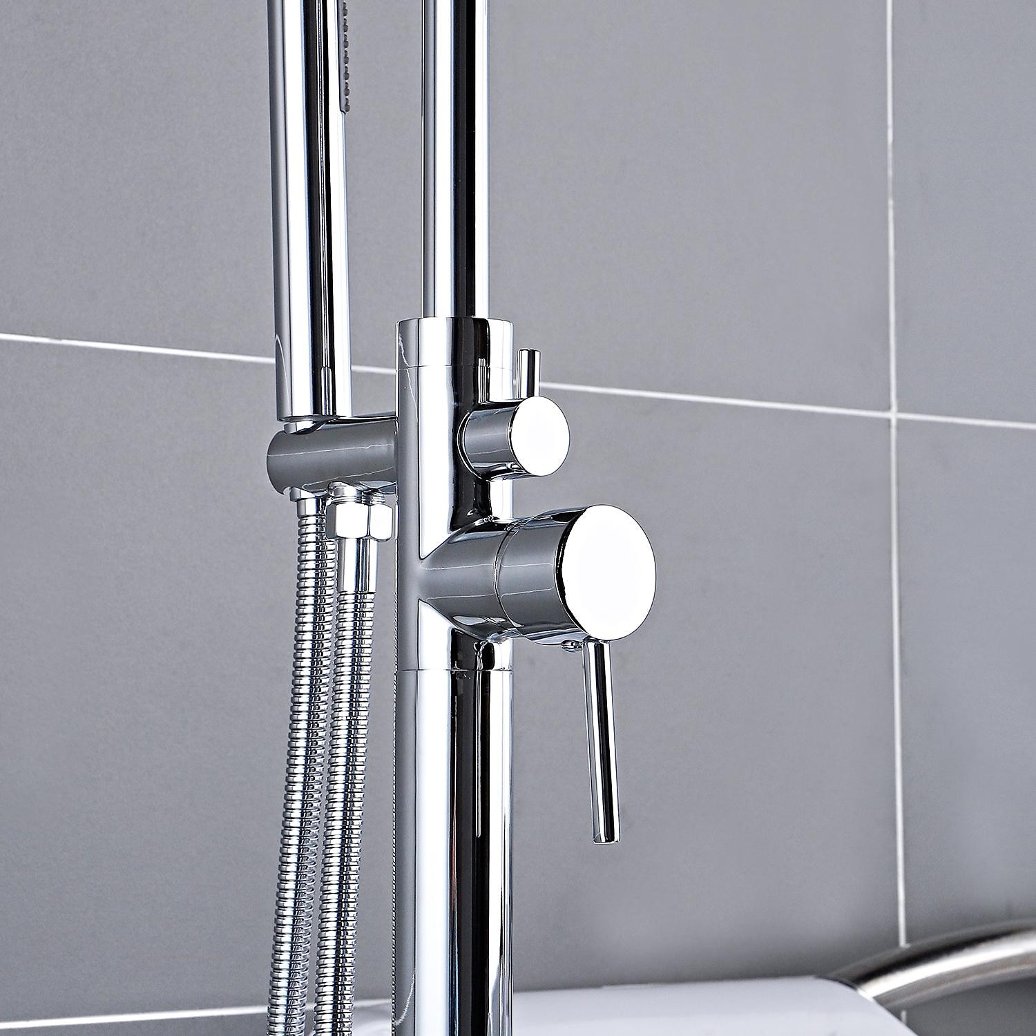 Bathtub Faucet Floor Mount Freestanding Bath Tub Filler Mixer Taps Brass 360 Swivel High Arc Spout Standing Shower Clawfoot Tub with Handheld Shower Mixer Taps 2025 - CAD $295.99 –P12