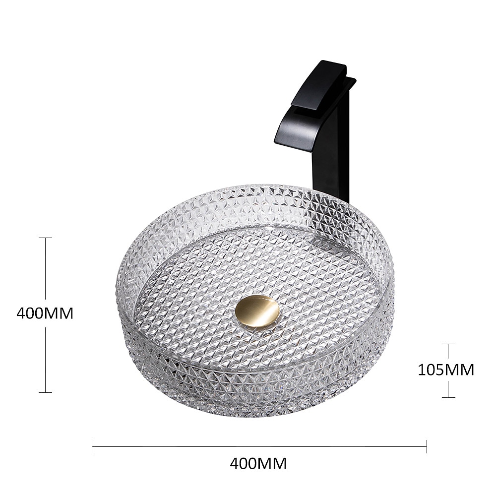 Bathroom Vessel Sink with Black Faucet Modern Clear Tempered Glass Basin with Pop-Up Drain Artistic Round Basin Bowl Set Above Counter Vanity Sink 2025 - CAD $478.99 –P1