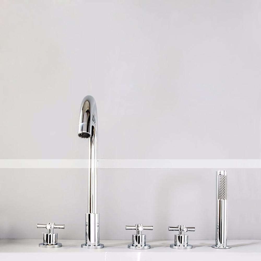 Bathtub Faucet 5 Hole Bathroom Tub Taps Deck Mounted 3 Handle Sink Mixer Hot and Cold Bathroom Shower Faucets with Handshower Handheld Tap 2025 - CAD $255.99 –P3