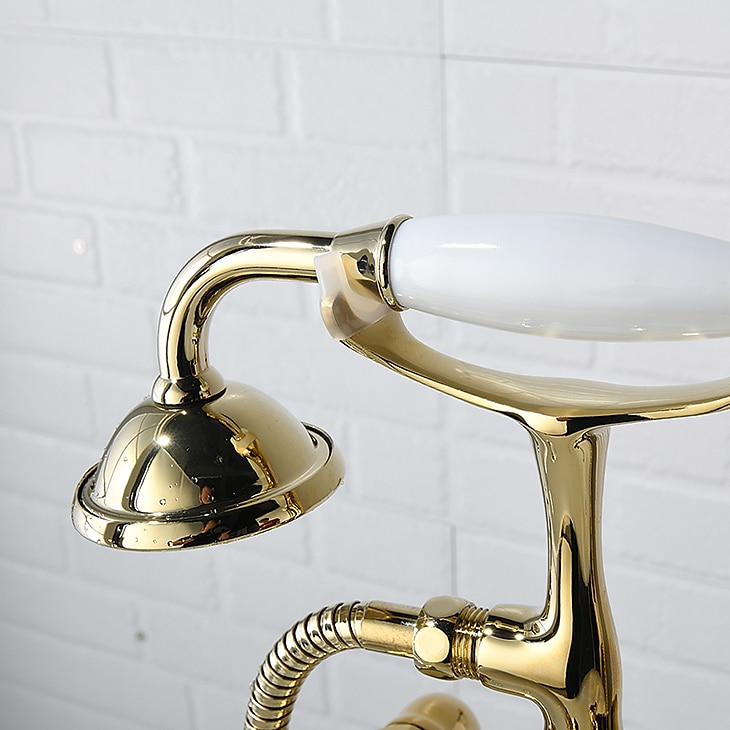Bathtub Faucet - Retro Vintage Electroplated Free Standing Ceramic Valve Bath Shower Mixer Taps 2025 - CAD $637.99 –P4
