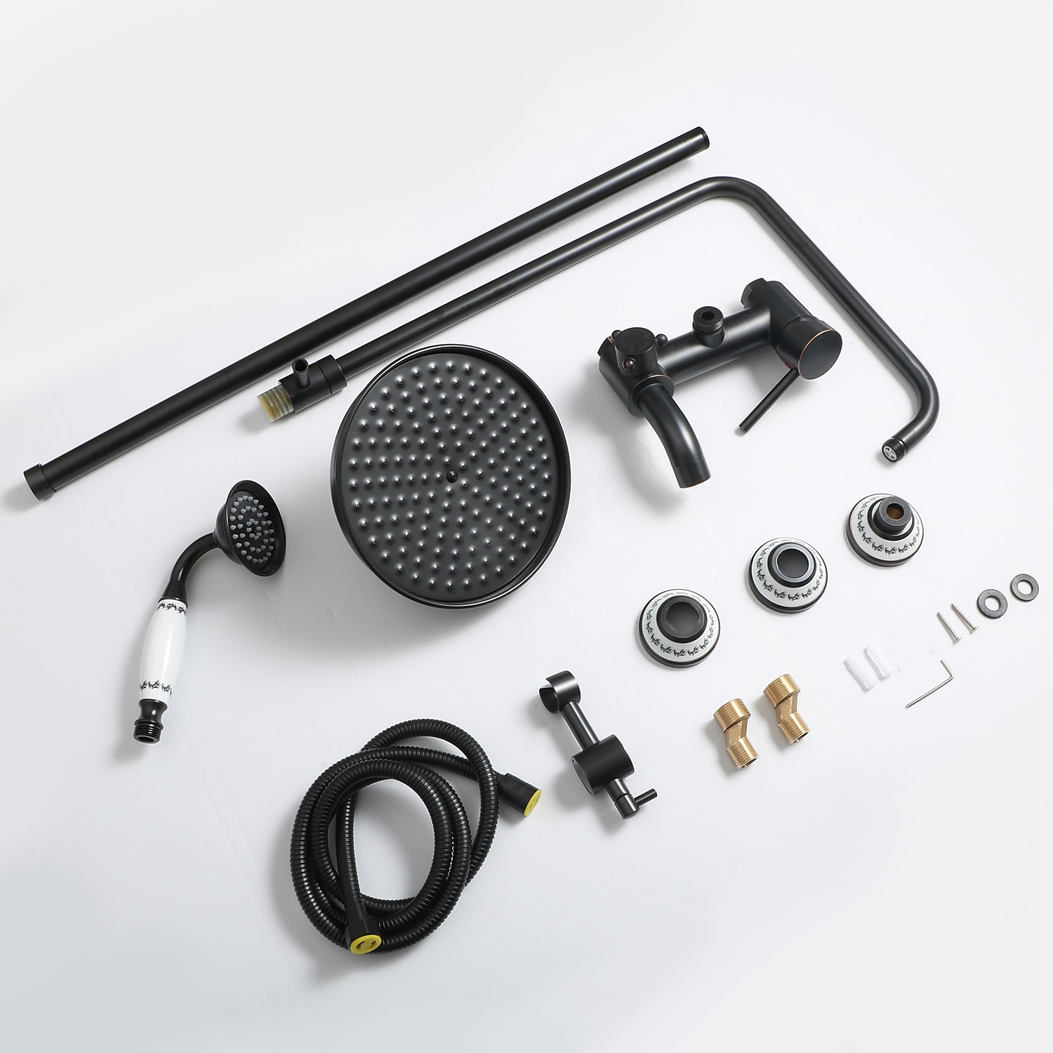 Shower FaucetShower System SetBrass Rainfall Antique Oil-rubbed Bronze Shower System Ceramic Valve Two Handles Three Holes Bath Shower Mixer Taps with Hot and Cold Switch 2025 - CAD $446.99 –P5
