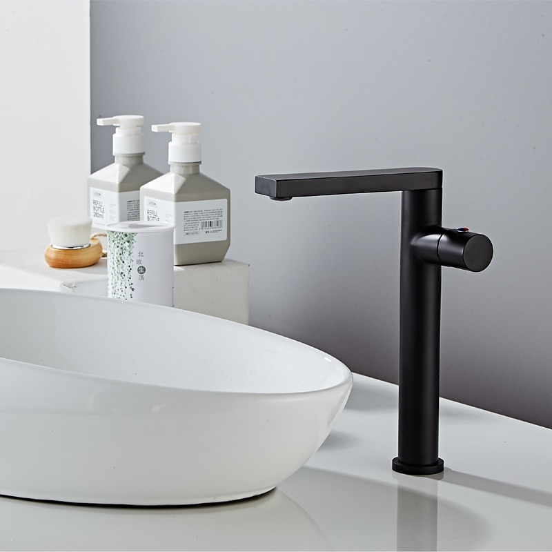 Black Basin Sink Mixer Faucet Brass, Tall Bathroom Taps Single Handle One Hole with Hot and Cold Hose Vessel Water Tap Deck Mounted 2025 - CAD $95.99 –P2