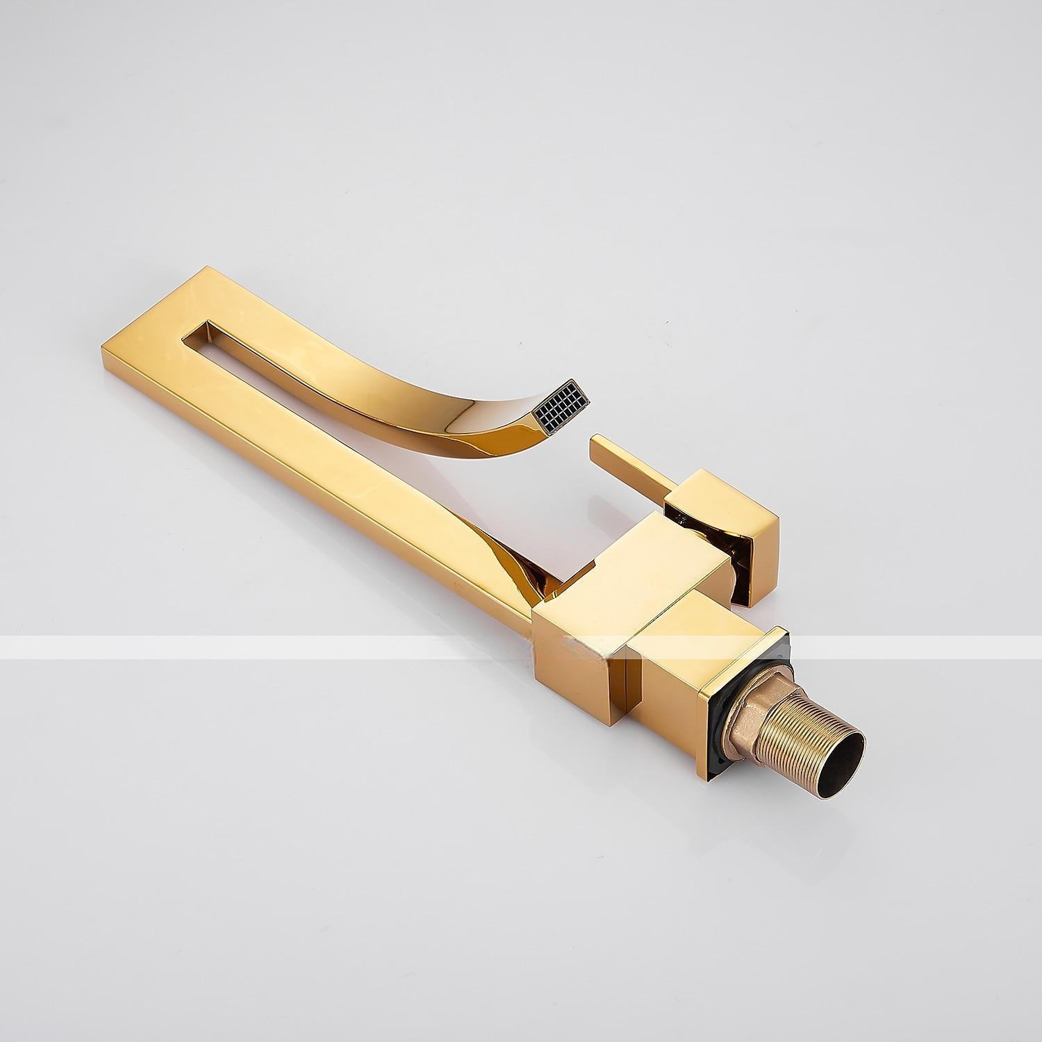 Waterfall Bathroom Sink Mixer Faucet, 360 Rotating Basin Vessel Tap Single Handle Irregular Creative Design Brushed Nickel/Chrome/Matte Black/Golden Sink Tap with Hot and Cold Water Hose 2025 - CAD $111.99 –P8
