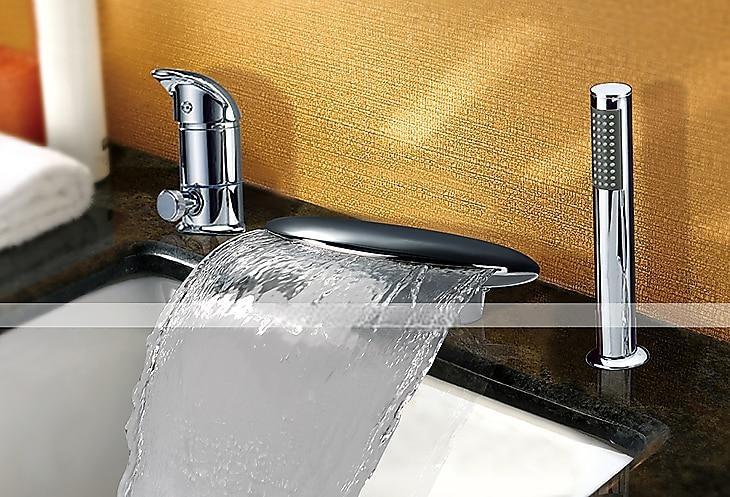 Stainless Steel Bathtub FaucetRoman Tub Contemporary Chrome Single Handle Three Holes Bath Shower Mixer Taps with Hot and Cold Switch and Ceramic Valve 2025 - CAD $111.99 –P1