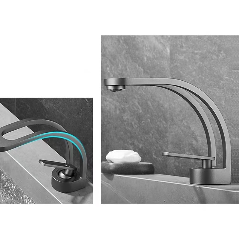 Basin Sink Mixer Taps, Deck Mounted Bathroom Sink Faucet, Brass Sinlge Handle with Hot and Cold Hose, One Hole Vessel Water Tap Chrome Black White Grey 2025 - CAD $143.99 –P3