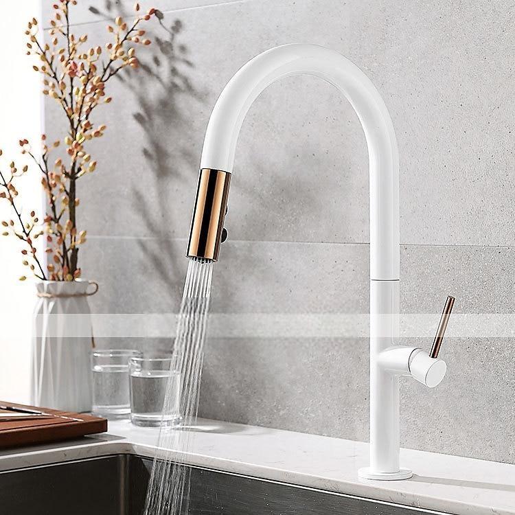 Kitchen Sink Mixer Faucet with Pull Out Sprayer Contemporary 360 Rotatable Pull Down Single Handle One Hole High Arc Antique Kitchen Taps Adjustable Cold and Hot Water Hose 2025 - CAD $127.99 –P11