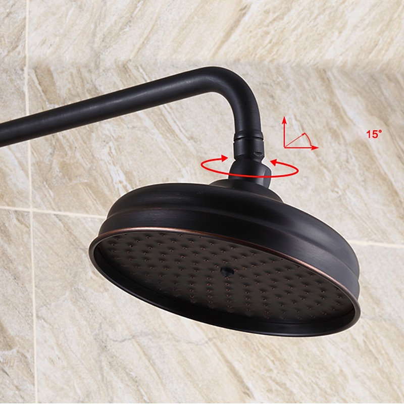 Antique Shower System Faucet Combo Set 8" Rainfall Shower Head Kit with Handshower Wall Mounted Brass Copper Black Electroplated Finish Vintage Style 2 Handles 3 Hole Bath Mixer Taps with Bodysprays 2025 - CAD $215.99 –P3