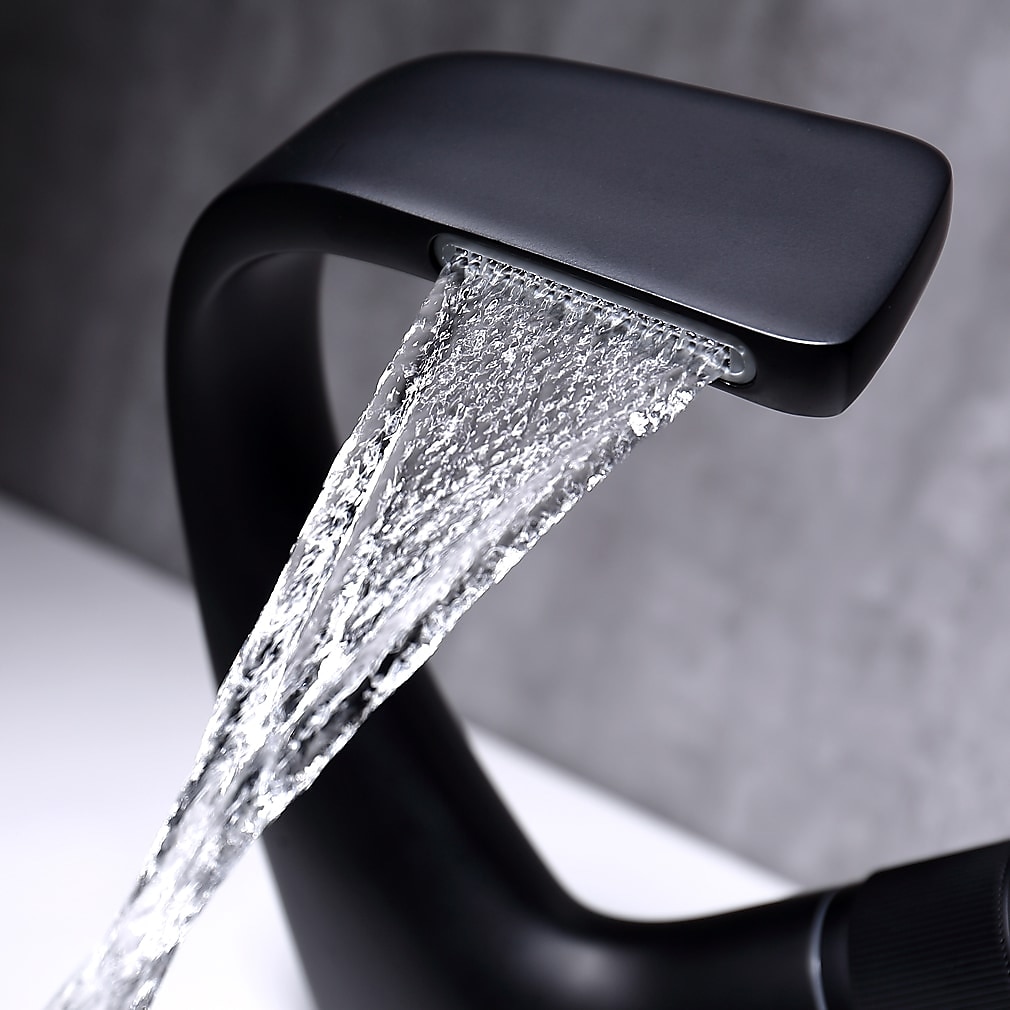 Bathroom Sink Faucet, Brass Waterfall Mixer Basin Taps Chrome Finish Single Handle One Hole Bath Tap with Hot and Cold Hose 2025 - CAD $111.99 –P8