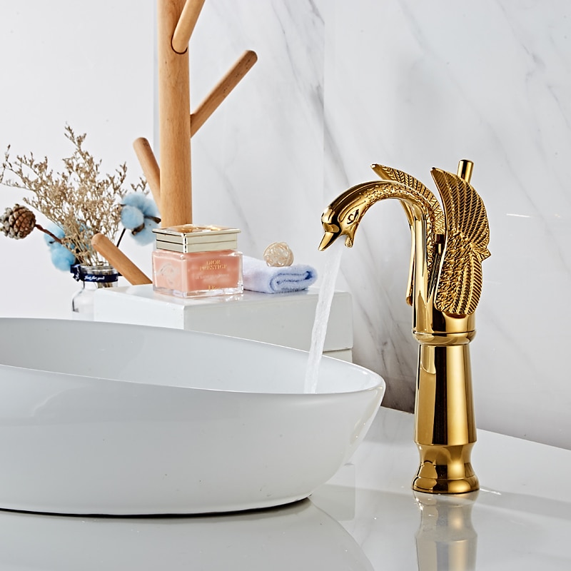 Retro Bathroom Sink Mixer Faucet Brass Swan Shap, Monobloc Washroom Basin Taps Single Handle One Hole Deck Mounted, Mono Water Vessel Tap Hot and Cold Hose Antique 2025 - CAD $143.99 –P15