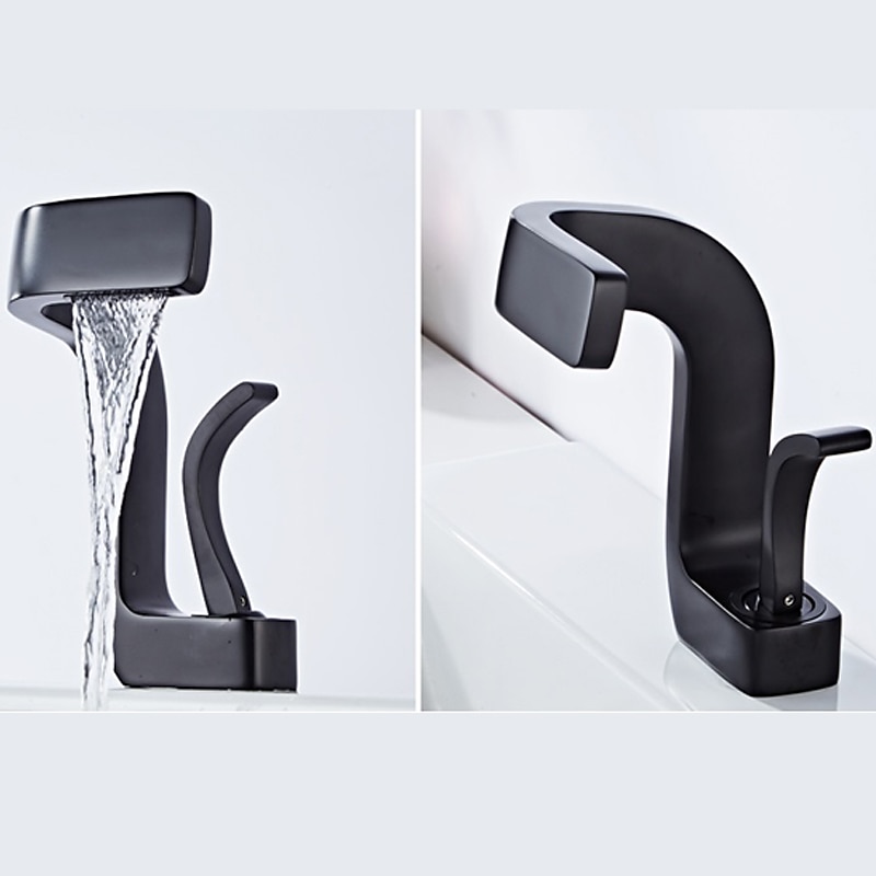 Waterfall Bathroom Sink Mixer Faucet Brass, Basin Taps Single Handle One Hole with Hot and Cold Hose Vessel Water Tap Deck Mounted 2025 - CAD $191.99 –P1