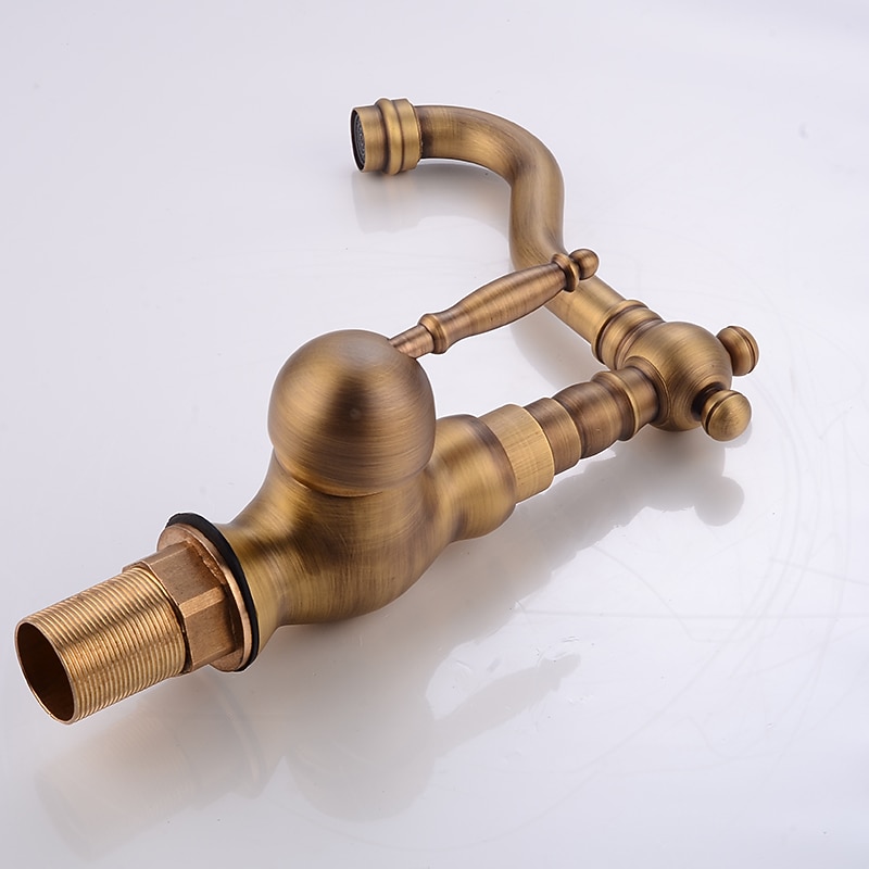 Antique Brass Bathroom Sink Faucet,Single Handle One Hole Traditional Bath Taps with Hot and Cold Water and Ceramic Valve 2025 - CAD $79.99 –P10