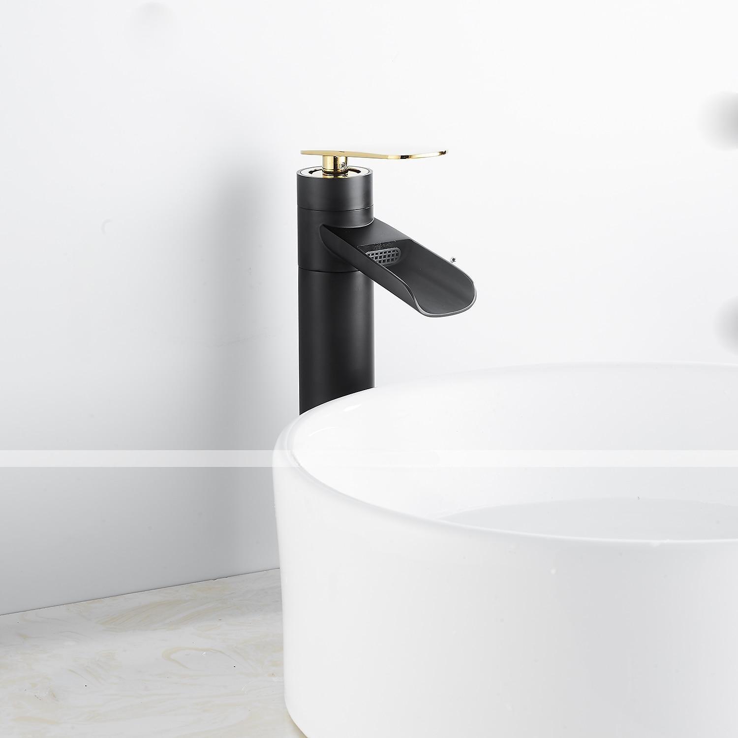 Waterfall Bathroom Sink Mixer Faucet Tall, Antique Brass Single Handle Basin Taps with Cold and Hot Hose 2025 - CAD $111.99 –P3