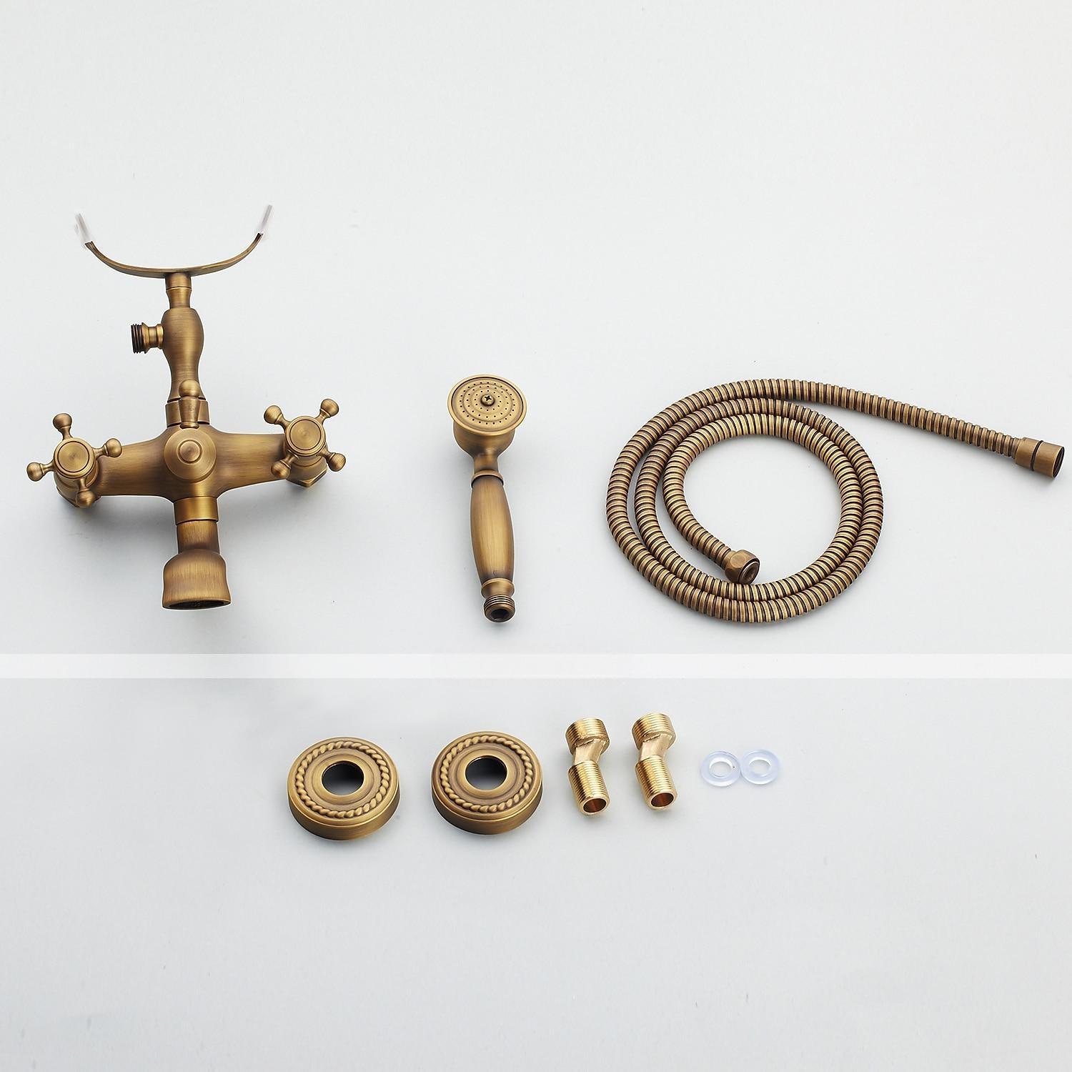Shower Faucet Set Brass with Bathtub Spout Shower System 2 Knob Handle Telephone Style Heldhand Showerhand 1.5m Hose Wall Mounted Tap 2025 - CAD $159.99 –P7