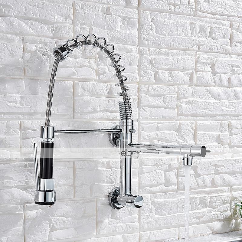 Kitchen Faucet Sink Pull Out Only Cold Water 360 Swivel Spout Wall Mounted Brass Pull Down Kitchen Vessel Taps Chrome 2025 - CAD $175.99 –P3