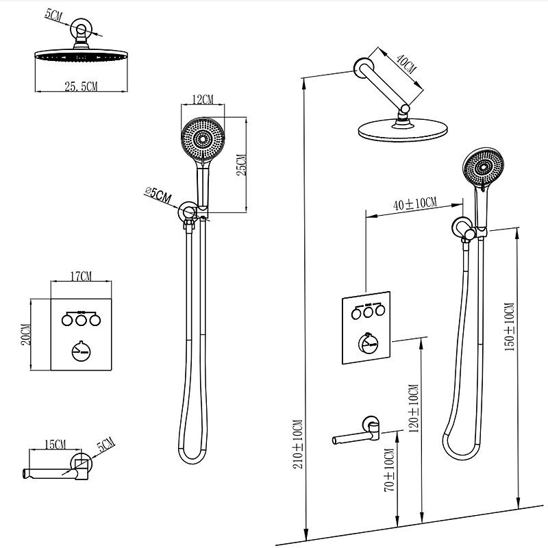 10 Inch Round Shower Faucets Sets3-Function Matte Black / Chrome Complete with Brass Shower Head and Solid Brass Handshower Mount Inside Rainfall Shower Head System 2025 - CAD $558.99 –P4
