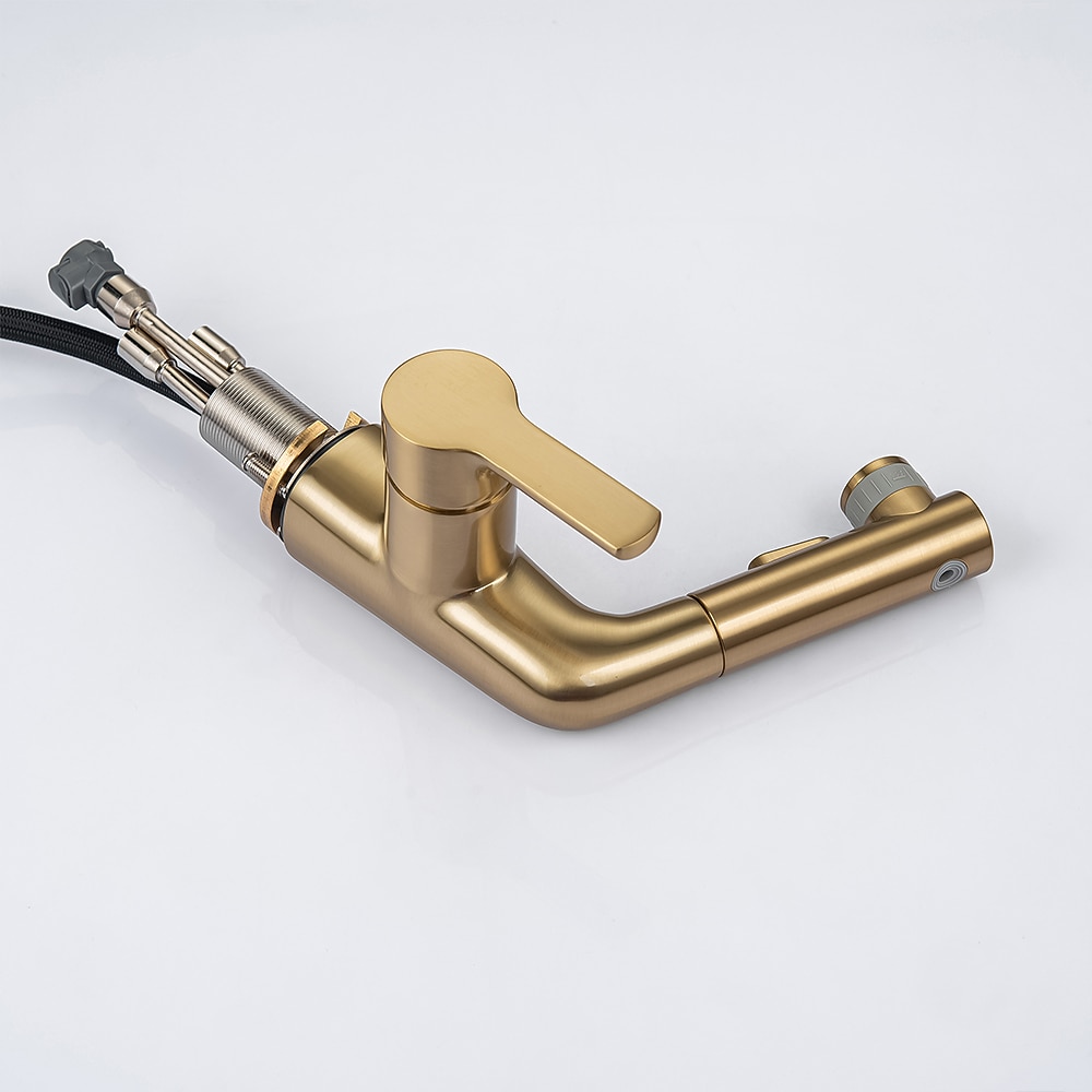 Pull Out Bathroom Sink Mixer Faucet, 360 swivel Pull Down Sprayer Basin Tap Brass, 2 Water Flow Modes with Rotating Spout, Single Handle Washroom Water Tap with Cold Hot Hose 2025 - CAD $167.99 –P5
