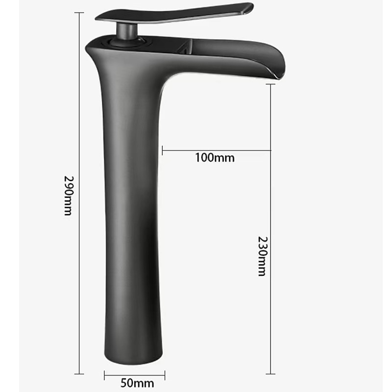 Waterfall Bathroom Sink Mixer Faucet Tall, Mono Wash Basin Single Handle Basin Taps Washroom with Hot and Cold Hose Monobloc Vessel Water Brass Tap Deck Mounted Grey Black Golden 2025 - CAD $151.99 –P1