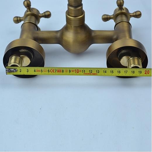 Vintage Kitchen Sink Mixer Faucet Wall Mounted 360 Swivel Spout Retro Style Brass 2 Handle 2 Hole Vessel Taps Traditional Kitchen Taps with Hot and Cold Water Hose 2025 - CAD $111.99 –P4