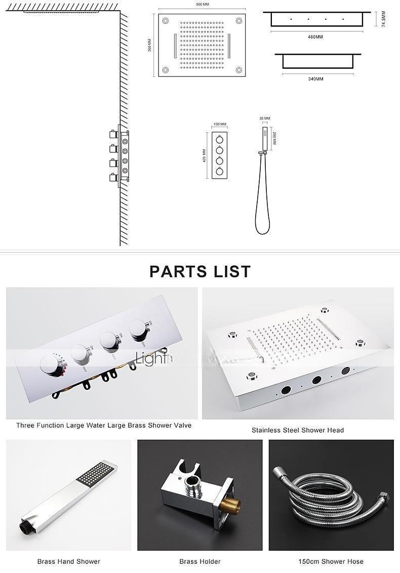 Shower Faucet500*360 Chrome LED Shower Faucet Sets with Stainless Steel Shower Head and Handshower Ceiling Mounted Water Fall/Jet/Rainfall Shower Head(The Product Needs to be Electrified to Use) 2025 - CAD $717.99 –P4
