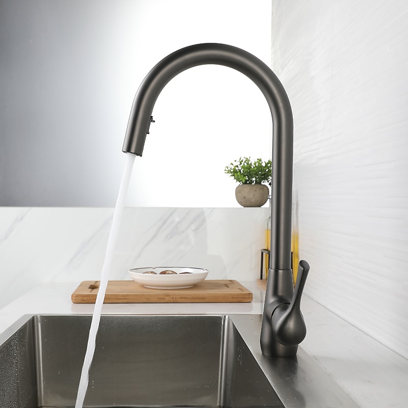 Kitchen Faucet with Pull-out Spray - Single Handle One Hole Electroplated / Painted Finishes Pull-out / Pull-down / Standard Spout / Tall / High Arc Centerset Modern Contemporary Kitchen Taps 2025 - CAD $131.18 –P2