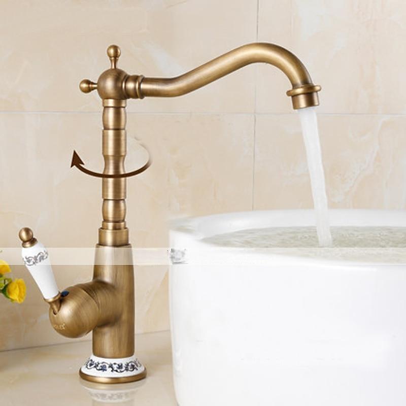 Kitchen Faucet,Brass Antique Brass Ceramics Rotatable Single Handle One Hole Kitchen Tap with Cold and Hot Water and Ceramic Valve 2025 - CAD $79.99 –P3
