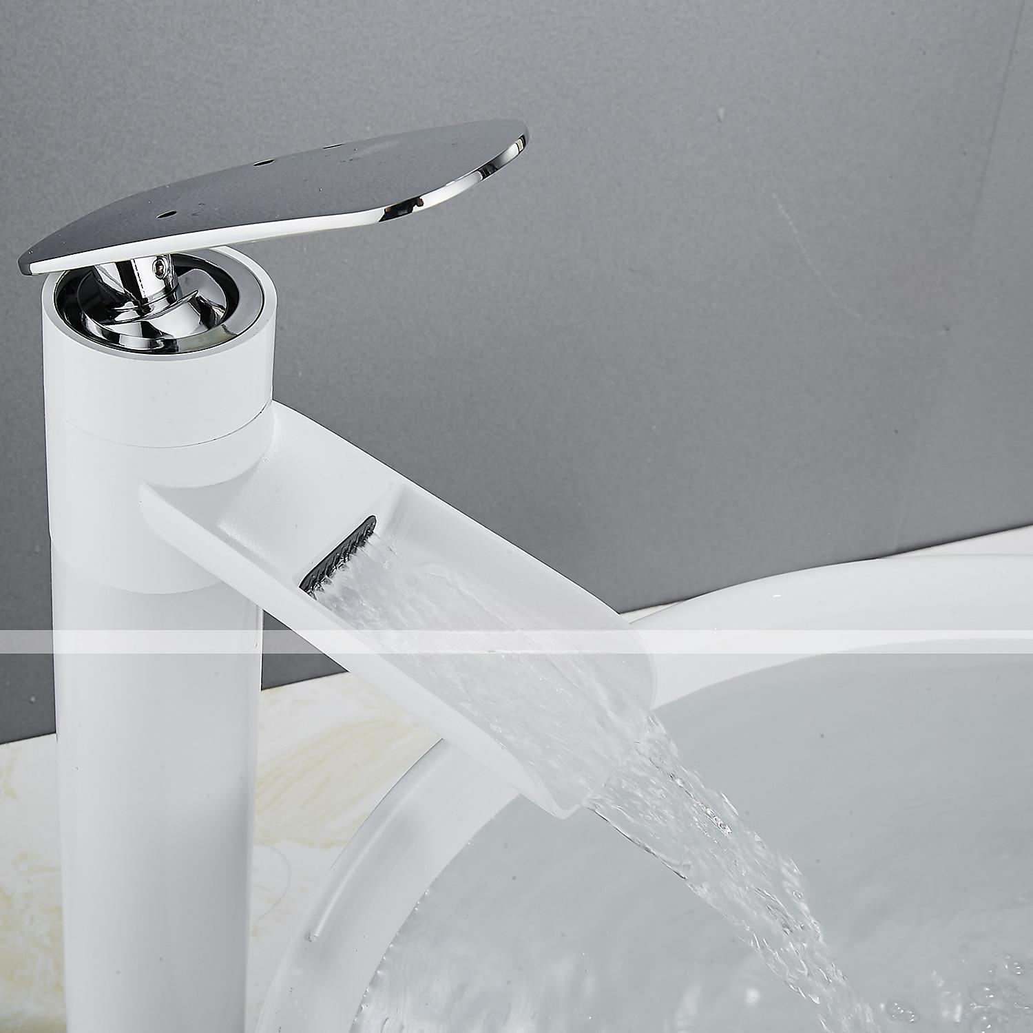 Waterfall Bathroom Sink Mixer Faucet Tall, Antique Brass Single Handle Basin Taps with Cold and Hot Hose 2025 - CAD $111.99 –P17