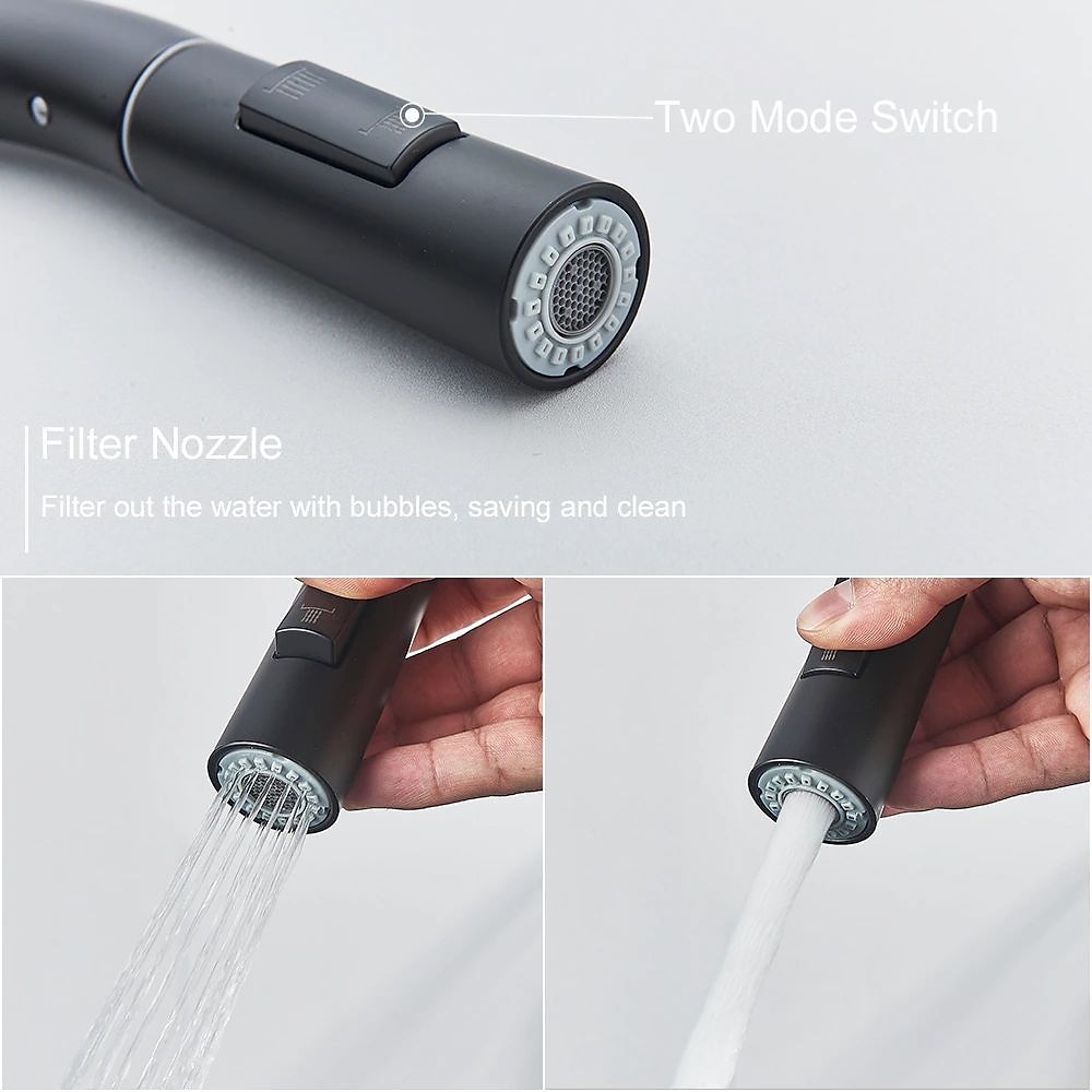 Kitchen Sink Mixer Faucet with Pull Out Sprayer Stainless Steel Rotatable Vessel Tap Rainfall/Waterfall Mode Spray Faucet Black&Silver Kitchen Faucet Tap with Soap Dispenser 2025 - CAD $111.99 –P5