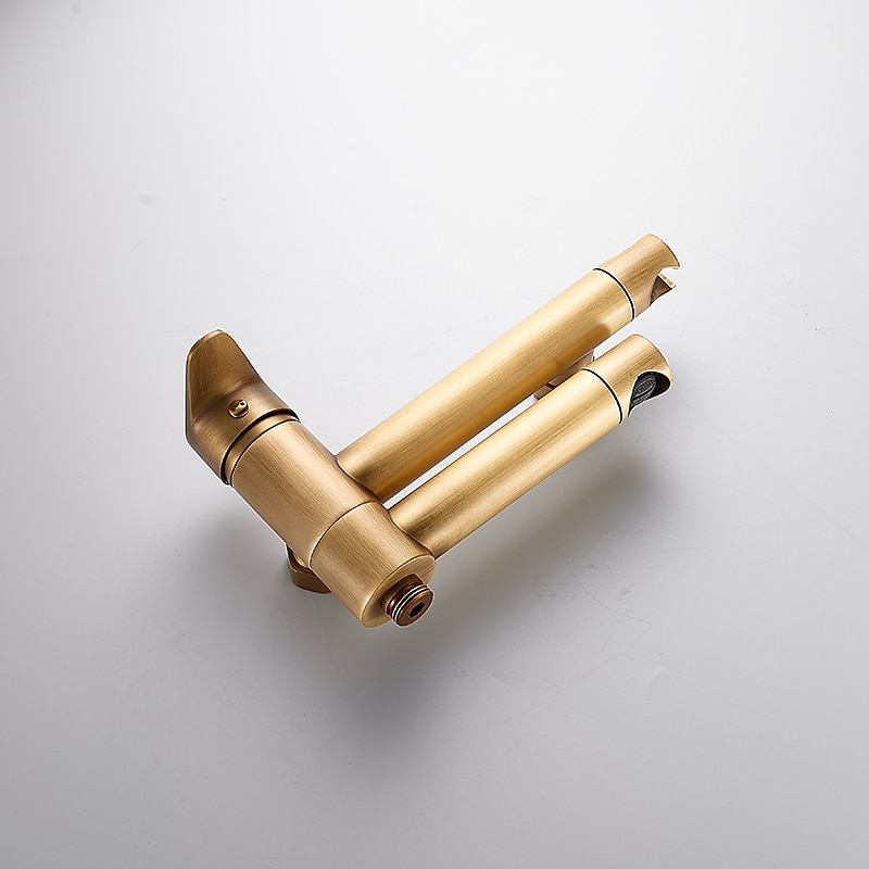 Vintage Bathtub Faucet Dual Spout Wall Mounted Golden Bath Tub Filler Mixer Brass Tap with Heldhand Showerhand Ceramic Valve Single Handle Control 2025 - CAD $143.99 –P2