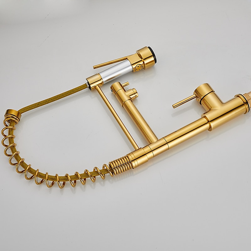 Kitchen Sink Mixer Faucet Pull Down Sprayer Single Lever Pull Out Taps 360 ° Swivel Cold Hot Water Brass Tap Golded Chrome Black 2025 - CAD $143.99 –P9