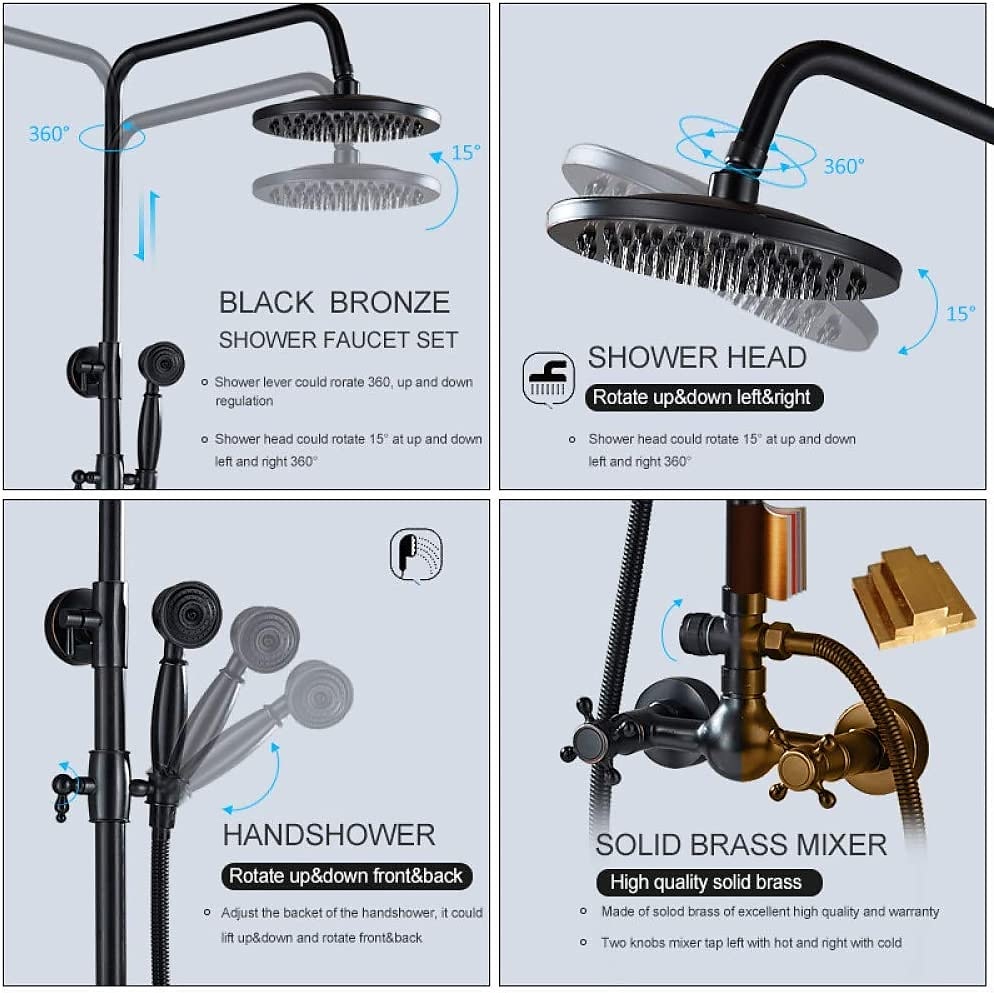Shower FaucetCopper Shower System Set Rainfall Antique Oil-rubbed Bronze Two Handles Three Holes Bath Shower Mixer Taps with Hot and Cold Switch and Ceramic Valve 2025 - CAD $279.99 –P2