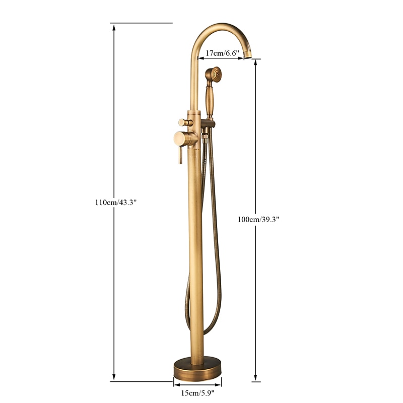 Vintage Bathtub Faucet Floor Mount Bath Tub Filler Mixer Tap Freestanding with Heldhand Showerhand 360 Swivel High Arc Spout Standing Shower Faucet 2025 - CAD $318.99 –P3