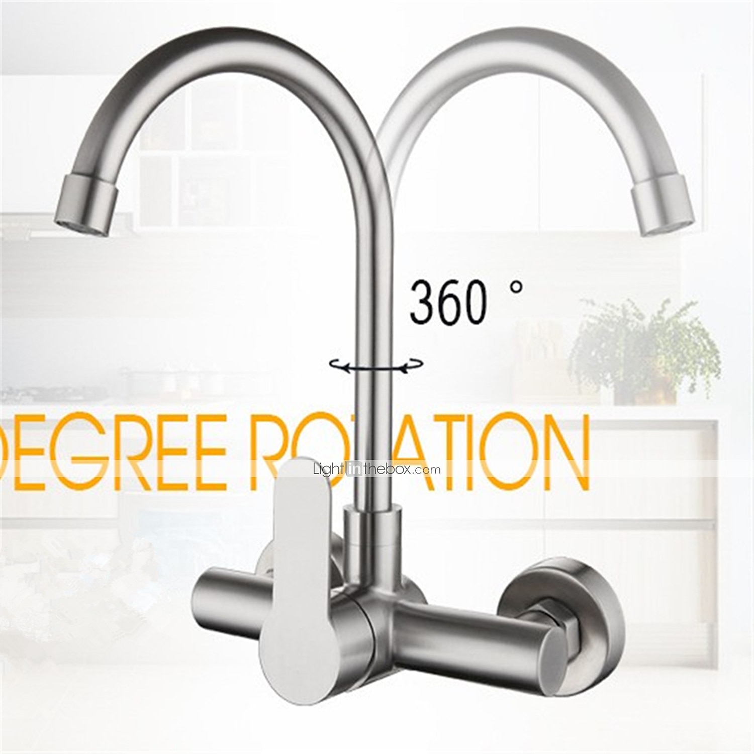 Kitchen FaucetStainless Steel Rotatable Wall Mounted Single Handle Two Holes Kitchen Taps with Hot and Cold Switch 2025 - CAD $79.99 –P1