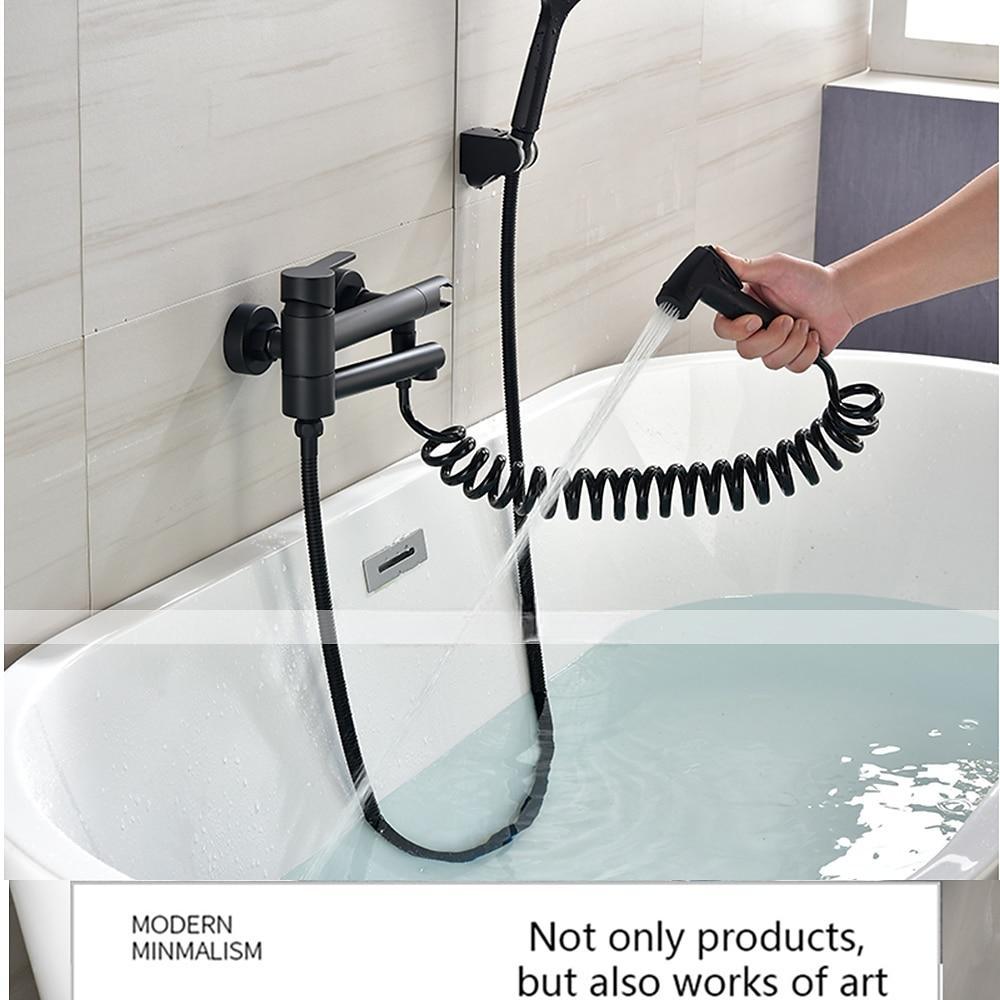 Bathtub Faucet Wall Mounted Black 3 Spout Bathroom Faucet Bath Roman Tub Filler Mixer Tap Brass with 2 Sprayer Bidet Sprayer 2025 - CAD $135.99 –P2