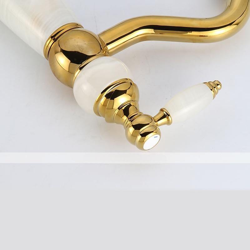 Bathroom Sink Faucet Ultra Faucets Euro Collection Gold with Stone Single Handle - One Hole Tall Body Deck Mount Lavatory Vessel Sink Faucet With Curved Spout 2025 - CAD $199.99 –P11