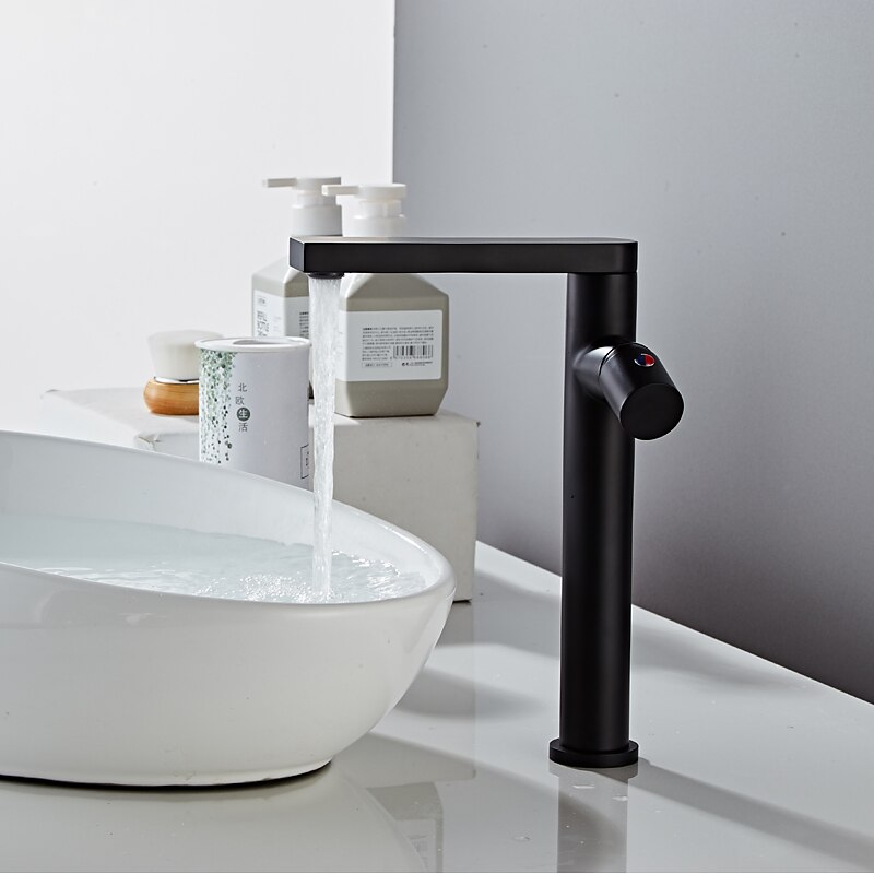 Black Basin Sink Mixer Faucet Brass, Tall Bathroom Taps Single Handle One Hole with Hot and Cold Hose Vessel Water Tap Deck Mounted 2025 - CAD $95.99 –P12