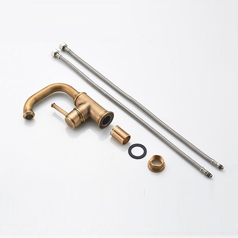 Bathroom Sink Mixer Faucet Vintage Deck Mounted, 360 Swivel Rotatable Single Handle One Hole Monobloc Washroom Basin Taps with Hot and Cold Water Hose Antique Brass ORB 2025 - CAD $111.99 –P2
