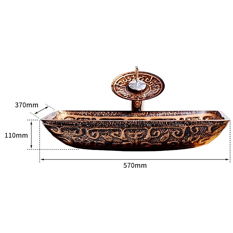 Bathroom Sink Faucet Suit Contain with Zinc Alloy Bathroom Mounting Ring Antique Tempered Glass Rectangular Vessel Sink and Brass Water Drain 2025 - CAD $366.99 –P2