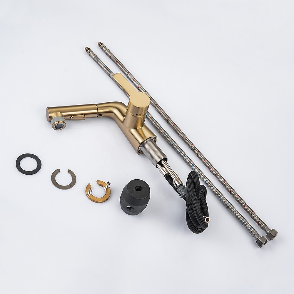 Pull Out Bathroom Sink Mixer Faucet, 360 swivel Pull Down Sprayer Basin Tap Brass, 2 Water Flow Modes with Rotating Spout, Single Handle Washroom Water Tap with Cold Hot Hose 2025 - CAD $167.99 –P7