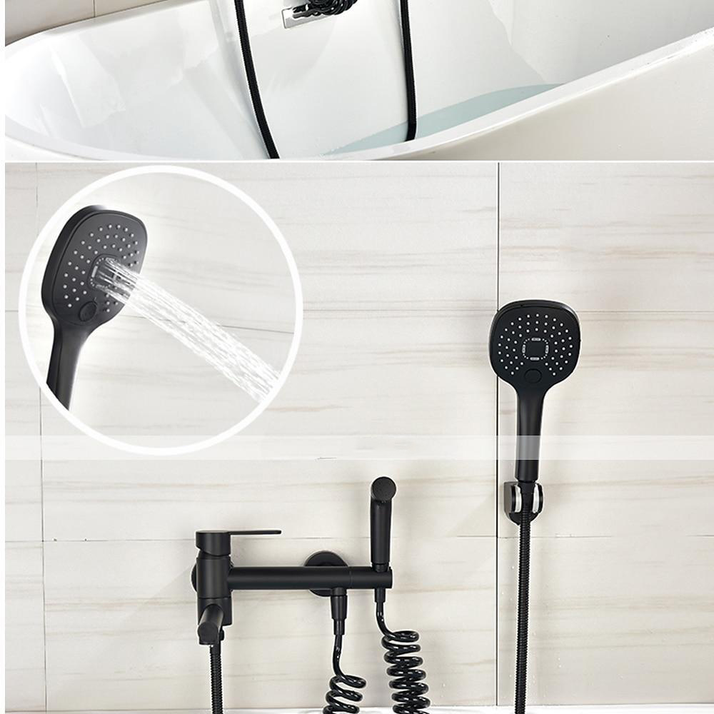 Bathtub Faucet Wall Mounted Black 3 Spout Bathroom Faucet Bath Roman Tub Filler Mixer Tap Brass with 2 Sprayer Bidet Sprayer 2025 - CAD $135.99 –P7