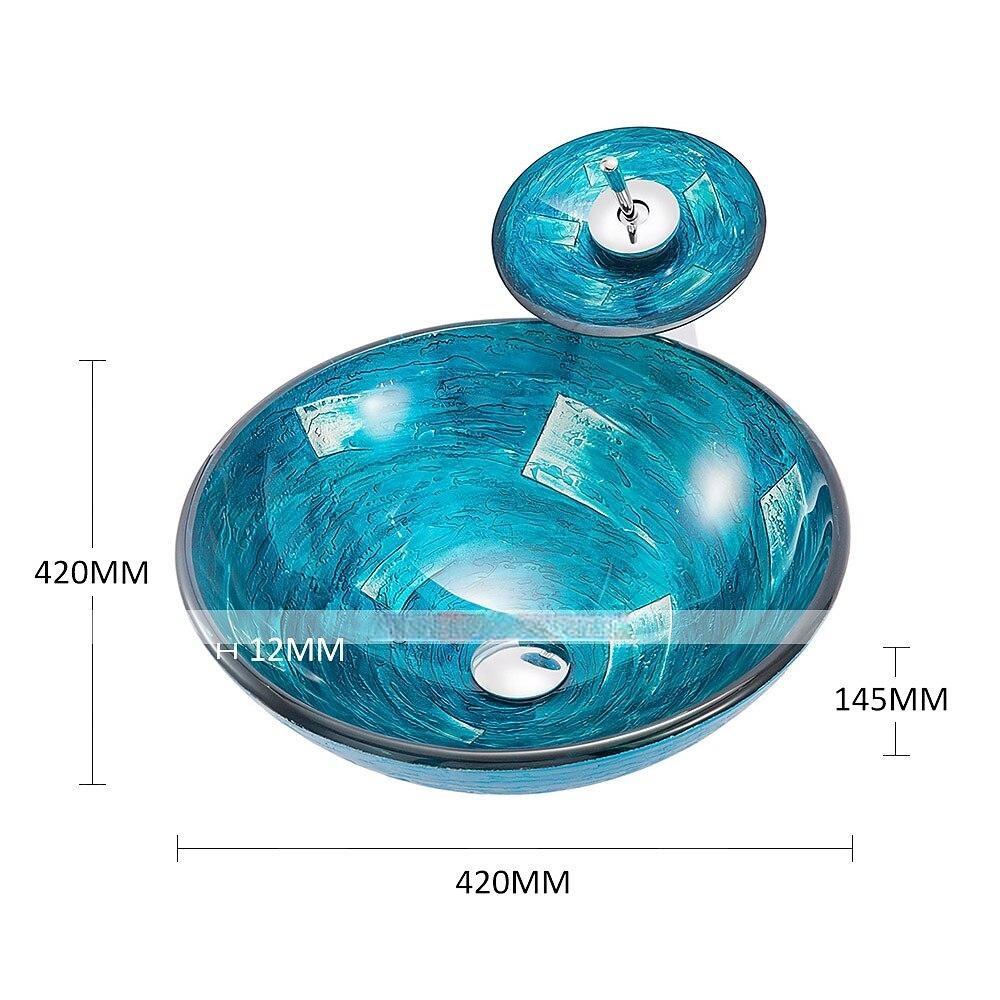Minimalist Mediterranean Wind Round Basin Tempered Glass Wash Basin With Waterfall Faucet Basin Support Drainer 2025 - CAD $311.99 –P3