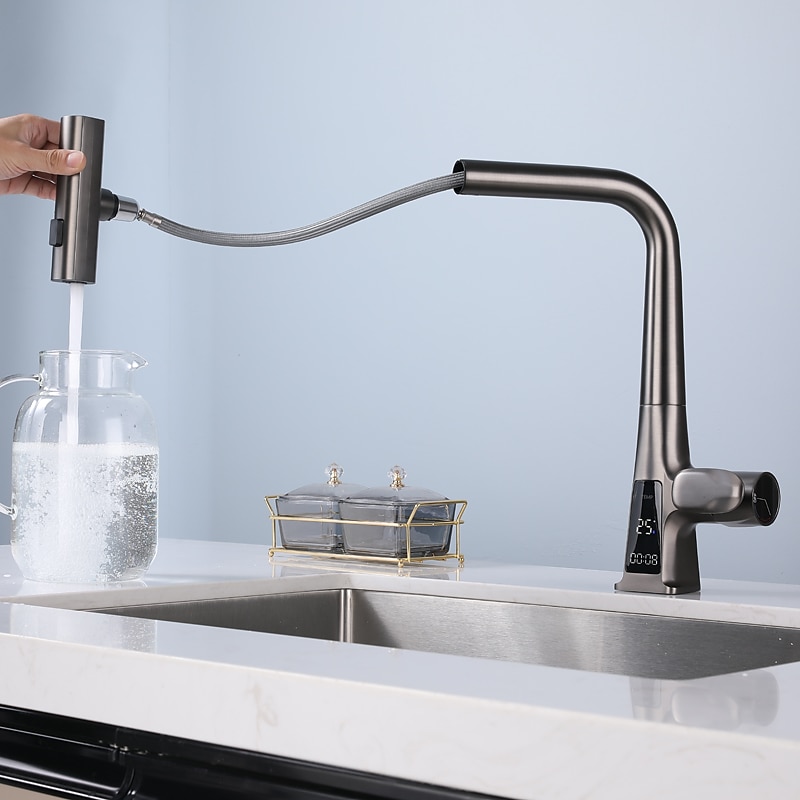Waterfall Kitchen Faucet 2023 Latest Centerset Faucet for Kitchen Sink 3 in 1 Multi-functional Single Handle One Hole Pull out Cylinder Spout Kitchen Taps Ceramic Valve Insides 2025 - CAD $247.99 –P4