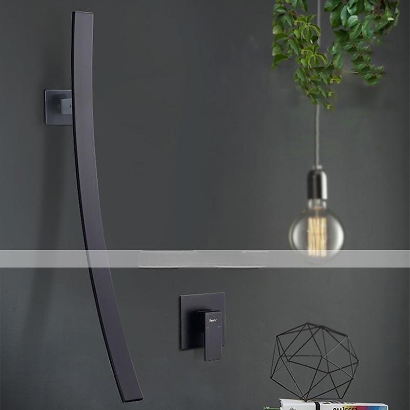 Wall Mounted Bathroom Sink Faucet,New Design Waterfall Black Single Handle Two Holes Bath Taps with Large Outlet and Flow Adjustable Switch and Hot/Cold Switch 2025 - CAD $366.99 –P2