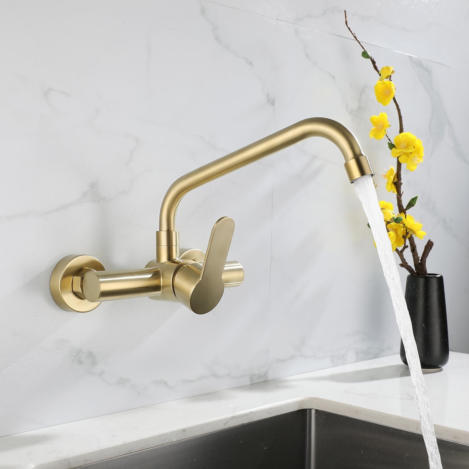 Kitchen faucet - Single Handle Two Holes Brushed Gold Pot Filler Wall Mounted Contemporary Kitchen Taps 2025 - CAD $95.99 –P3
