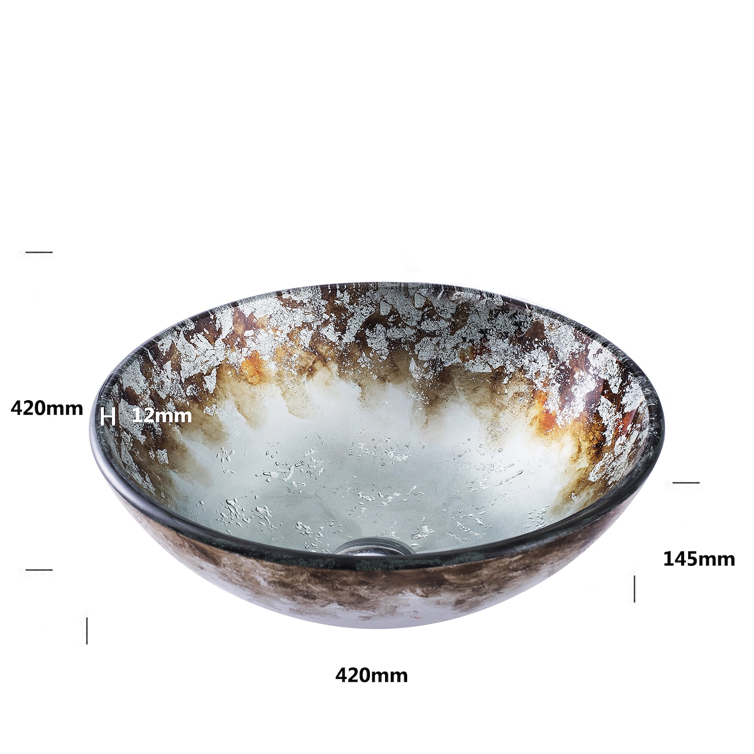 Round Bathroom Sink Set 16.5" X 5.7" Artistic Vanity Sink Bowl Golden Pattern Tempered Glass Finish Art Basin Above Counter Sink Brass Vessel Sink 2025 - CAD $303.99 –P1